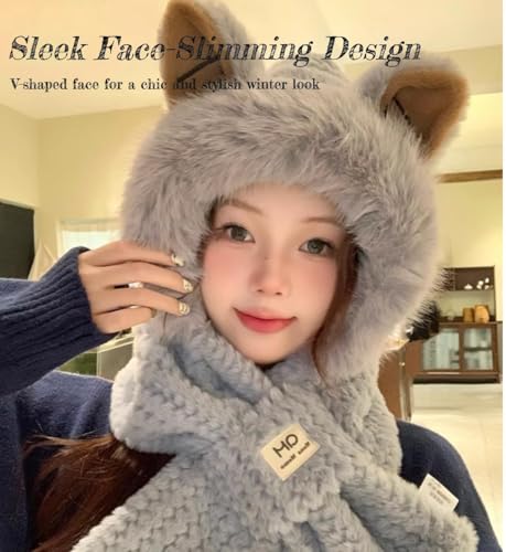 Scarf Hat with Fox Ears - Women's Winter Hooded Cozy Bear Hoodie for Cold Weather - Ultimate Warmth2