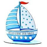 Taufgeschenke Jungen, Taufe Geschenk Holz Boot mit Basis Geldgeschenk zur Taufe Hölzernes Taufgeschenk für Junge und Mädchen