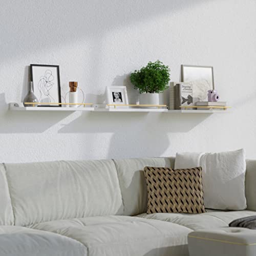 Wopitues Floating Shelves With Gold Metal Guardrail, Shelves For Wall Decor Set Of 3, Wall Shelves For Bedroom, Bathroom thumb #5