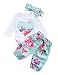Newborn Baby Girls Floral Heart Peach Print Romper Long Pants With Bowknot Headband Outfit Set (12-18 Months)