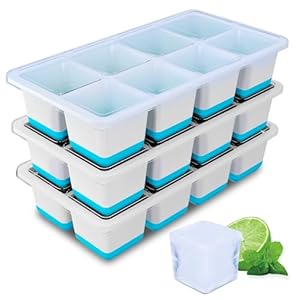 Large Ice Cube Tray with Lid, 3 Pack Large Ice Cube Moulds, Easy Release BPA-Free Ice Trays for Freezer, Silicone Ice Cube Tray with Lid for Whiskey, Cocktails, Drinks(Blue)