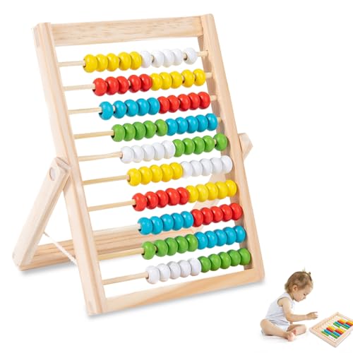 Jatipy 1pc Wooden Abacus Math - Educational Counting Abacus, Classic Fun Arithmetic Tool - Colorful Beads