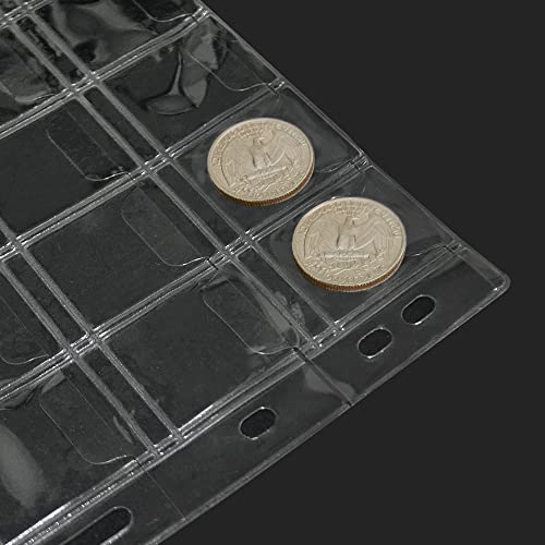 15 Sheets Plastic Coin 9-Hole 5 Sizes Pocket Pages Standard Coin Currency Money Pocket Inserts Collecting Sleeves for Coin Stickers Currency Badges Stamp and Other Collection Storage Supplies