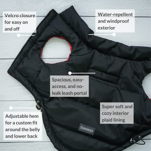 Django Puffer Dog Jacket And Reversible Cold Weather Dog Coat—Water-Repellent And Adjustable Dog Jacket With Windproof Protection, Easy-Access Leash Portal, And Velcro Closure (Medium, Black) #TOP5