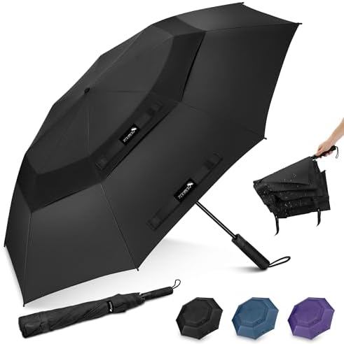 ZOMAKE Big Golf Umbrella for Rain, Auto Open Windproof Folding Umbrellas, Double Canopy Vented 127CM Wide Canopy 59CM Folding Length for 2-3 People Golf Sports Business Family Use (8 Ribs)