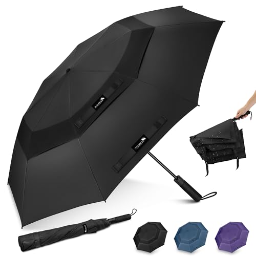 Parapluie pliant portable ZOMAKE avec double canopée ventilée anti-retournement