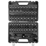 DISEN 57 PCS 1/4' Drive Impact Socket Set Shallow & Deep Socket Set SAE(5/32'-9/16') & Metric(4-15mm) with Universal Joint, Extension Bar, 3/8 to 1/4 Reducer, Ratchet Handle, Adapter