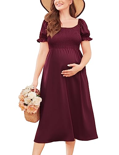 ZOMVA 2023 Plus Size Smocked Summer Maternity Dress 0X-4X Square Neck Baby  Shower Short Puff Sleeve Pregnancy Dress, Burgundy, 0X at Amazon Women's  Clothing store