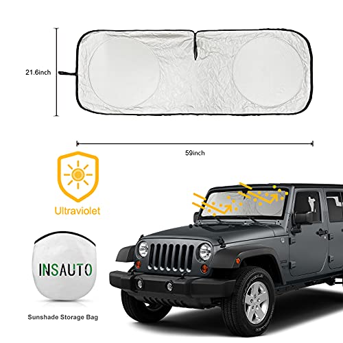 Insauto Windshield Sun Shades Compatible With Jeep Wrangler Jl Jk Gladiator Car Sunshade Cover For Windshield 210T Reflective Sun Visor Protection Car Accessories Xs (59" X21.6") #TOP2