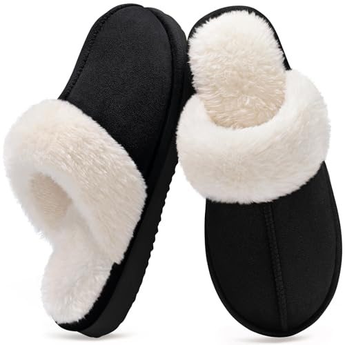 Image of Litfun Women's Fuzzy Memory Foam Slippers Fluffy Winter House Shoes Indoor and Outdoor