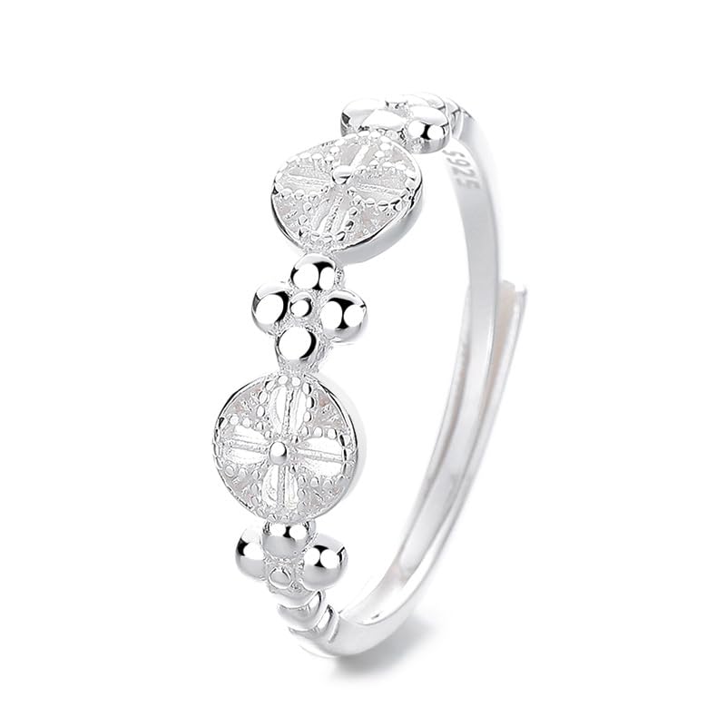 Lllunimon Anillo de Plata S925 con Flor de Cruz Calada Forma de...