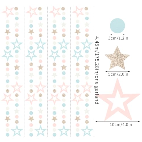 Image of Blue Pink Gender Reveal Star Party Decoration Garland Lasting Surprise | 52ft Champagne Gold Twinkle Little Star Streamers,Boy or Girl He or She Baby Gender Reveal Theme Supplies Decor