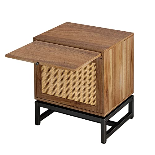 Awqm Hand Made Rattan Nightstand Set Of 2, Classic Wood Grain Pattern Sofa Table With Extra Tray, Mid Century Modern End Table With Storage Shelf For Bedroom, Entryway, Living Room, Home&Office #TOP3