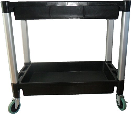 Maxworks 80384 Black And Gray Two-Tray Service/Utility Cart With Aluminum Legs And 4" Diameter Swivel Castors #TOP3
