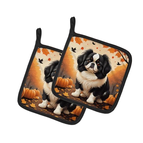 Caroline's Treasures DAC1052PTHD Japanese Chin Fall Pair of Pot Holders Kitchen Heat Resistant Pot Holders Sets Oven Hot Pads for Cooking Baking BBQ, 7 1/2 x 7 1/2