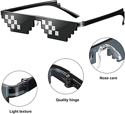 JDD 3 Pack Whole Thug Life 8 Bits Pixelated Meme Party Sunglasses Mosaic Gamer Photo Props Glasses for Men Women, Black, Large3