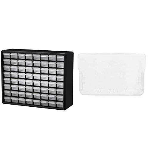 Akro-Mils 64 Drawer 10164, Plastic Parts Storage Hardware and Craft Cabinet, Black (1-Pack) & 40716 Accessory Dividers for Plastic Storage Hardware Cabinet Small Drawers, Pack of 16