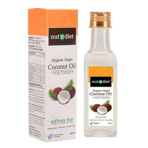 Image of nutndiet Extra Virgin Coconut Oil, Cold Pressed & Pure Organic | Ideal for Baby Massage, Hair Care, Skin Care, and Cooking | 100ml Glass Bottle for Freshness