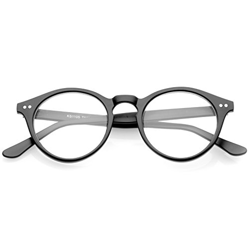 zeroUV Retro Keyhole Nose Bridge Clear Lens P3 Round Glasses 46mm (Matte Black/Clear)