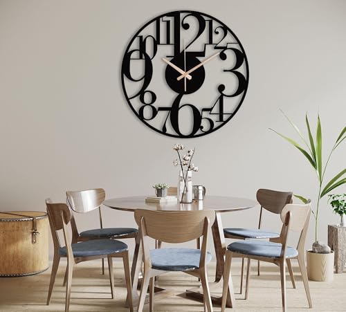 Image of Metal Wall Clock for Living Room, Bedroom, Office, Kitchen, Home and Hall, Stylish Designer Big Size Modern Wall Watch for Home Decor Black (Numeric, 50 CMS)