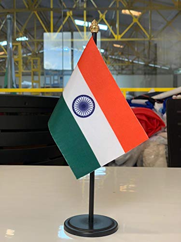 Image of The Flag Company India Table Flag with Black Acrylic Base & Pole | 4x6 Inch Premium Tiranga Desk Flag | Office, Conference & Corporate Decor