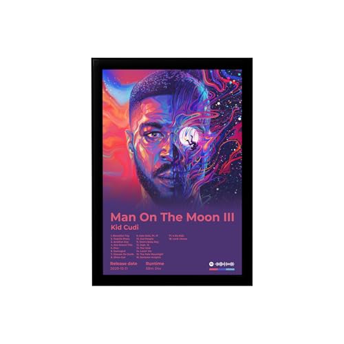 Image of BLINKART KidCudi - Man On The Moon III Wall Photo Frames | Wall Art for Bedroom, Living Room, Studio or Office | Album Cover Print with Spotify Song Link QR Code | Gift for Fans - 8x12 In