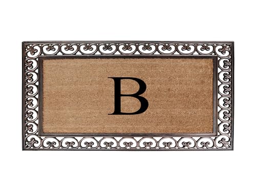 A1HC Natural Coir Monogrammed Doormat 30"x48", Anti-Shed Treated Durable Front Door Mat for Outside Entrance, Heavy Duty, Low Profile, Easy to Clean, Long Lasting Entrymat - B, Bronze