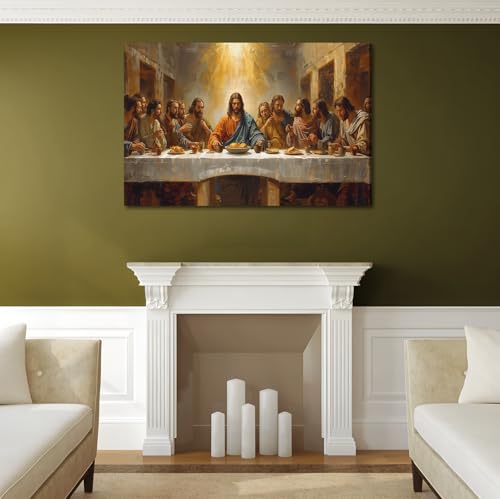 SIXWOOD Jesus The Last Supper Framed Canvas Wall Art, Dining Room, 16x12 in by SIXWOOD - Used condition - Image 6