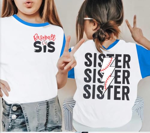 Image of FRYAID Toddler Baseball Sister Shirt Baby Girl Baseball Outfit Big Sister Shirt Birthday Girl T-Shirt Summer Cotton Tee Top