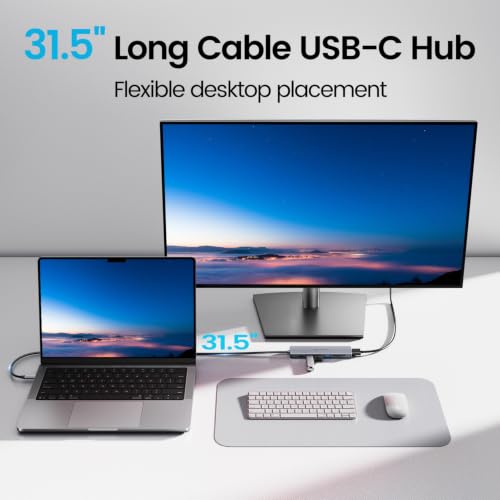 Image of 7 in 1 USB C Hub Multiport Adapter for MacBook, Laptop, iPad | USB C Docking Station with 31.5'' Cable, 4K@60Hz HDMI, 100W PD Fast Charging , 2 USB 3.0 & USB-C Data Port, SD /TF Card Reader