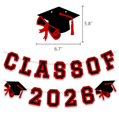 Image of Class of 2026 Graduation Banner University College Grad Garlands Decoration Party Supplies High School Colors Red