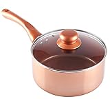 Antiadherentes. Juego de cazos y sartenes cerámicas antiadherentes con revestimiento de cobre, Sauce Pan 18cm