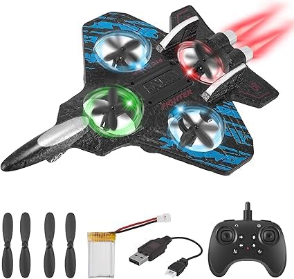 Remote Control Foam Airplane Drone for Kids, Star Fighter Design with Auto Hover, LED Lights, EPP Lightweight Material, RC Quadcopter, Safe Beginner Flying Toy