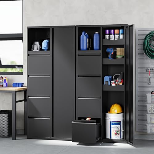 Image of Yizosh Metal Garage Storage Cabinet with 4 Drawers, 71 inch Heavy Duty Tool Cabinet with Door,Tall Steel Storage Cabinet,Utility Tool Cabinet for Garage,Warehouse,Workshop