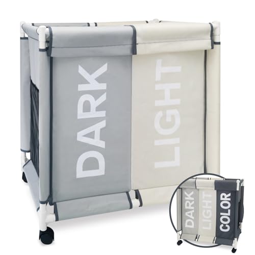 Cesto Ropa Sucia para la Colada Cesta con Tapa 120L Set Bolsas de Lavado Carro Lavandería Ruedas y Compartimentos Laundry Basket Almacenaje Organizador Cubo Mueble Ropa Limpia Clara Oscura Juguetes