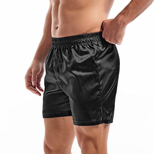AMY COULEE Mens Satin Boxers Lounge Shorts Solid Color Sleepwear Casual Silky Pajama Shorts4