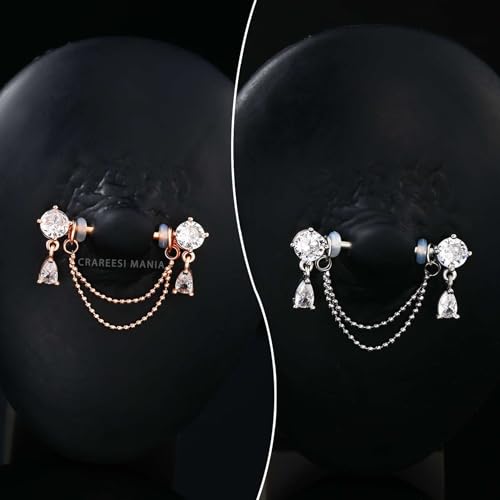 CM Crareesi Mania 14G Nipple Rings Double Chain Nipple Piercing Jewelry Teardrop Silver Nipple Jewelry 316L Stainless Steel Nipple Piercing Rings by CM Crareesi Mania - Used condition - Image 3