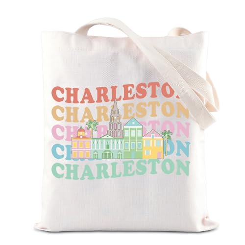 ENSIANTH Charleston Travel Tote Bag Charleston Rainbow Row Souvenir Gift Charleston South Carolina Trip Reusable Grocery Bag (Charleston bag)