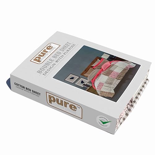 Image of Pure Source India Pure Cotton Elegance Bedding Set, Dreamy Cotton Comfort Double Bed Sheet with Pillow Covers (Black Check Pink Flora)
