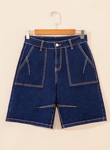Sidefeel Bermuda Denim Shorts for Women High Waisted Stretchy Dressy Casual Jean Shorts Size 8 Dark Blue — view 6
