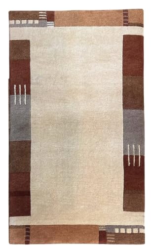 Rug Studios Teppich Indo Nepal | Handgeknüpft | Farbe: Beige; Größe: 90x160 cm | strapazierfähig und leicht zu reinigen | Wohnzimmer | Schlafzimmer Rug Studios Teppich Indo Nepal | Handgeknüpft | Farbe: Beige; Größe: 90x160 cm | strapazierfähig und leicht zu reinigen | Wohnzimmer | Schlafzimmer