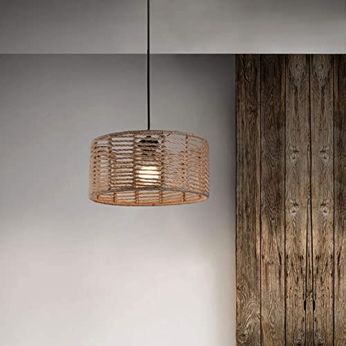 AyshwillDec Woven Pendant Light Boho Chandelier Drum Rustic Farmhouse Chandelier Hemp Rope Light Rattan Light Fixture for Dining Room Living Room Bedroom Kitchen Foyer(Bulb Included) - Image 7