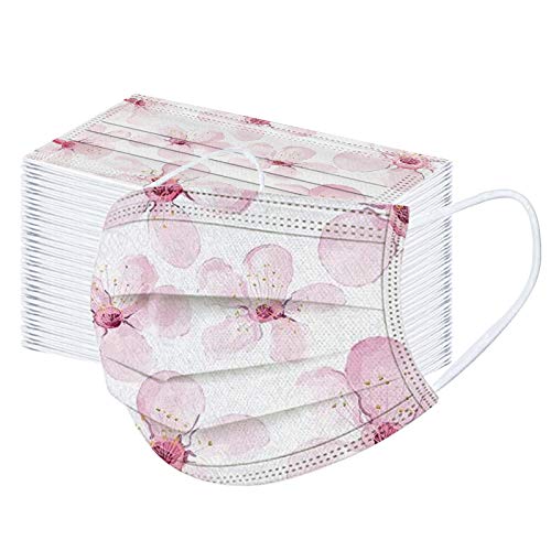 100PC Femme Fleurs_Masque, 3 Plis Spunlace, wuayi élégant Fleurs de Cerisier Roses Imprimé, Ajustable, Réutilisable, Les Loisirs, Le Sport, Cyclisme, Camping, Voyage, Unesexe Femme Hommes (D) Cover