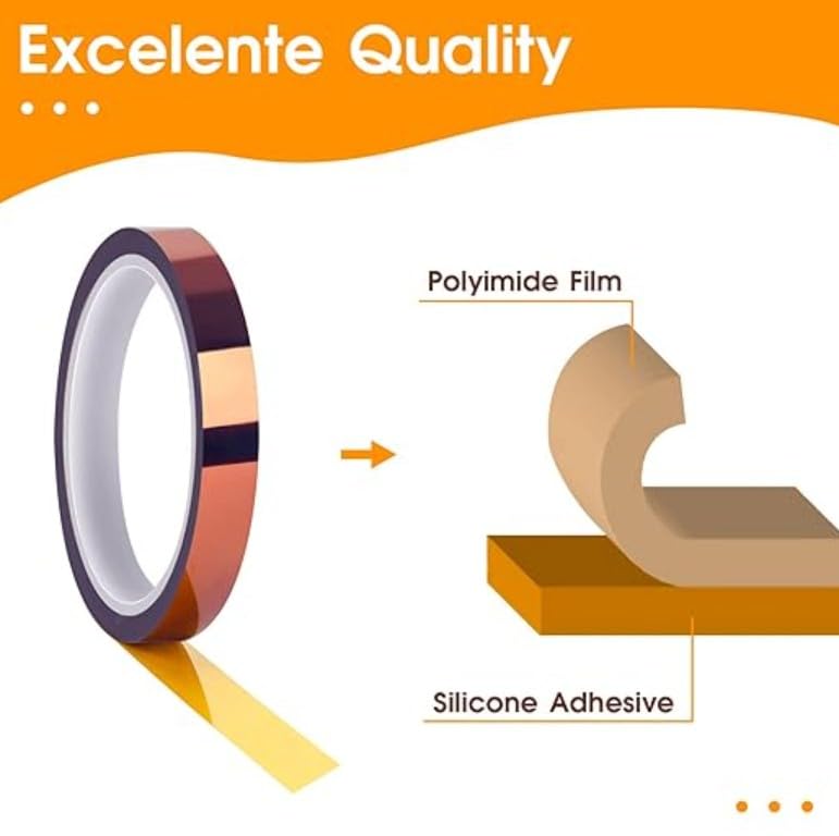 Image of Robocraze Kapton Polyimide Tape 10mm x 33m | Heat Resistant Adhesive Insulation Tape for Electronics, PCB Protection & 3D Printing Applications | High Thermal Resistance (Pack of 2)