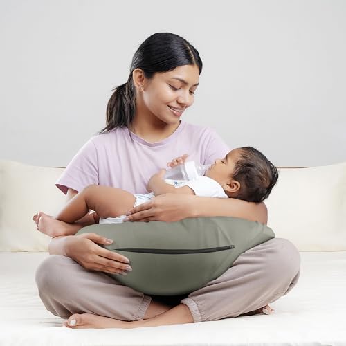 Image of Wakefit Nursing Pillow for Breastfeeding & Baby Care | 5 in 1 Feeding Pillow with Bamboo Waterproof Removable Cover | Super Soft & Machine Washable Waterproof Cover | Iron Grey