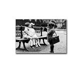 Canvas Posters and Print Pictures Kids Kissing Print First Kiss Black And White Wall Art Vintage Poster Photography Prints Romantic Bedroom Home Decor Living Room Bedroom Home Decoration 16x24inch without Frame