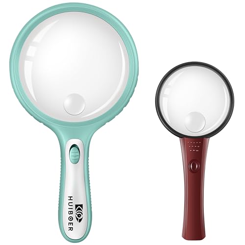 Set of 2 Lighted Magnifying Glass Includes Large and Small Handheld Magnifiers with LED Lamp Light and 3X 10x 20x Magnifying Lenses Ideal for Different Needs - Useful Gifts for Kid and Senior (Green)