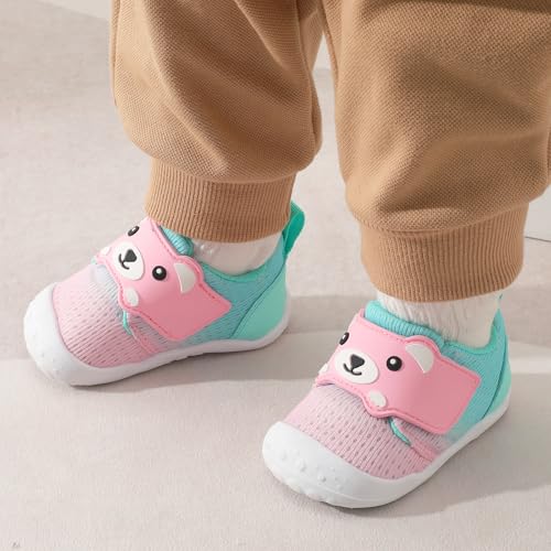 Feetcity Baby Walking Shoes Baby Sneakers Wide Infant Shoes Breathable Baby Slip On Shoes Newborn Crib Shoes 18-24 Months Pink Green thumb #5