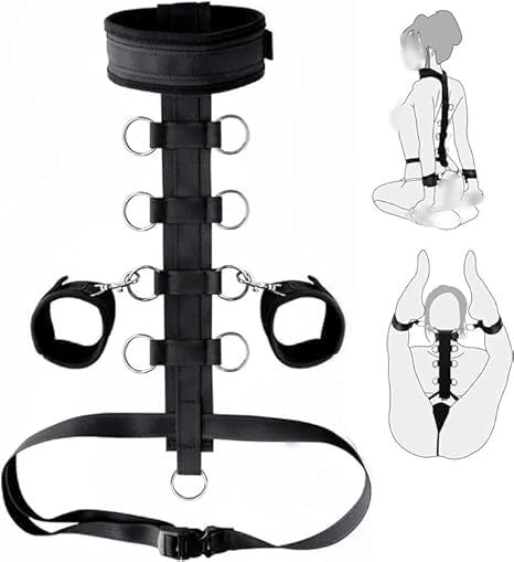 Newly Bondage Gear Restraint Kit Sex Rope with Handcuffs Neck Collar to Wrist Ties for Adult, Adjustable Straps Harness Sling Sex Resistance for Couples Bedroom Toys Sweatshirt H66