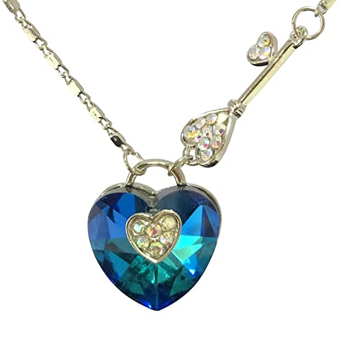 HWX Media Collar con forma de corazón azul para mujer, bonita caja de regalo, regalo para novia/esposa/madre para cumpleaños, San Valentín y varias fiestas, collar para mujer, Aleación Cover